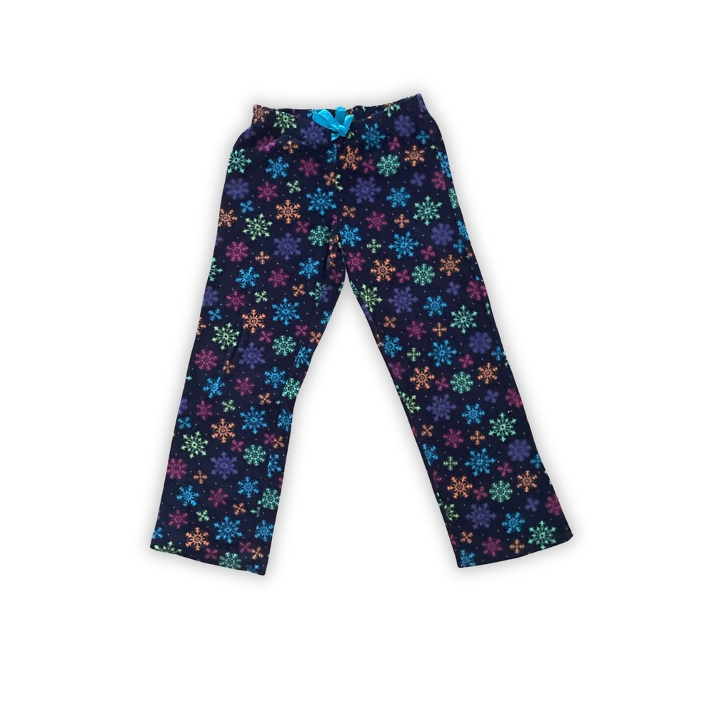 Justice Girls' Navy Blue Fleece Pajama Pants with Colorful Snowflakes Size 10